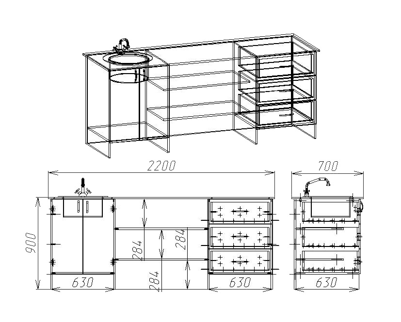 Кафедра с мойкой 2200х700х900